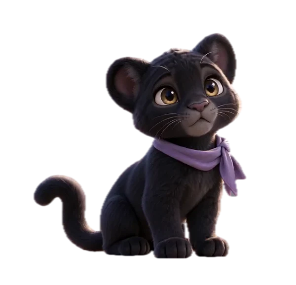 Panther wearing a lavender scarf